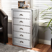 Baxton Studio JY17B167-Silver-Chest Davet French Industrial Silver Metal 5-Drawer Accent Chest